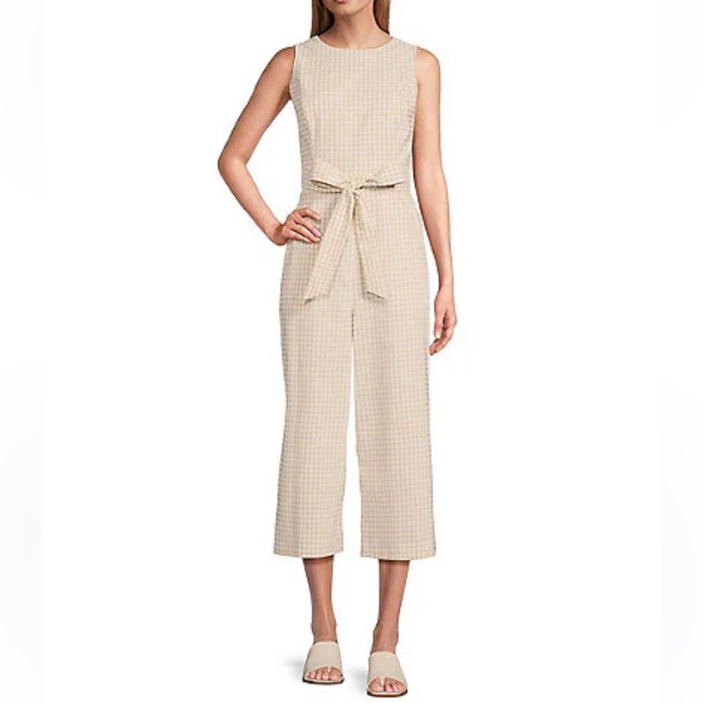 Preston & York
Billie Gingham Round Neck Tie Waist Detail Jumpsuit